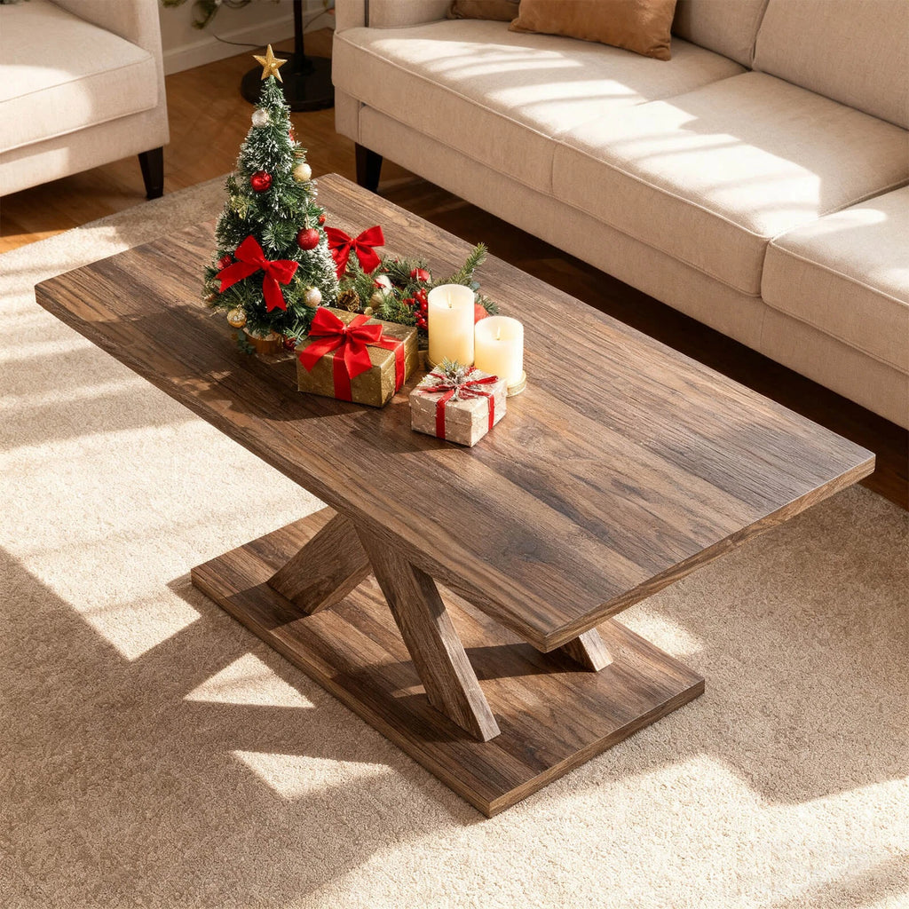 37.5" Modern Coffee Table – Rustic Wood, Stable Base