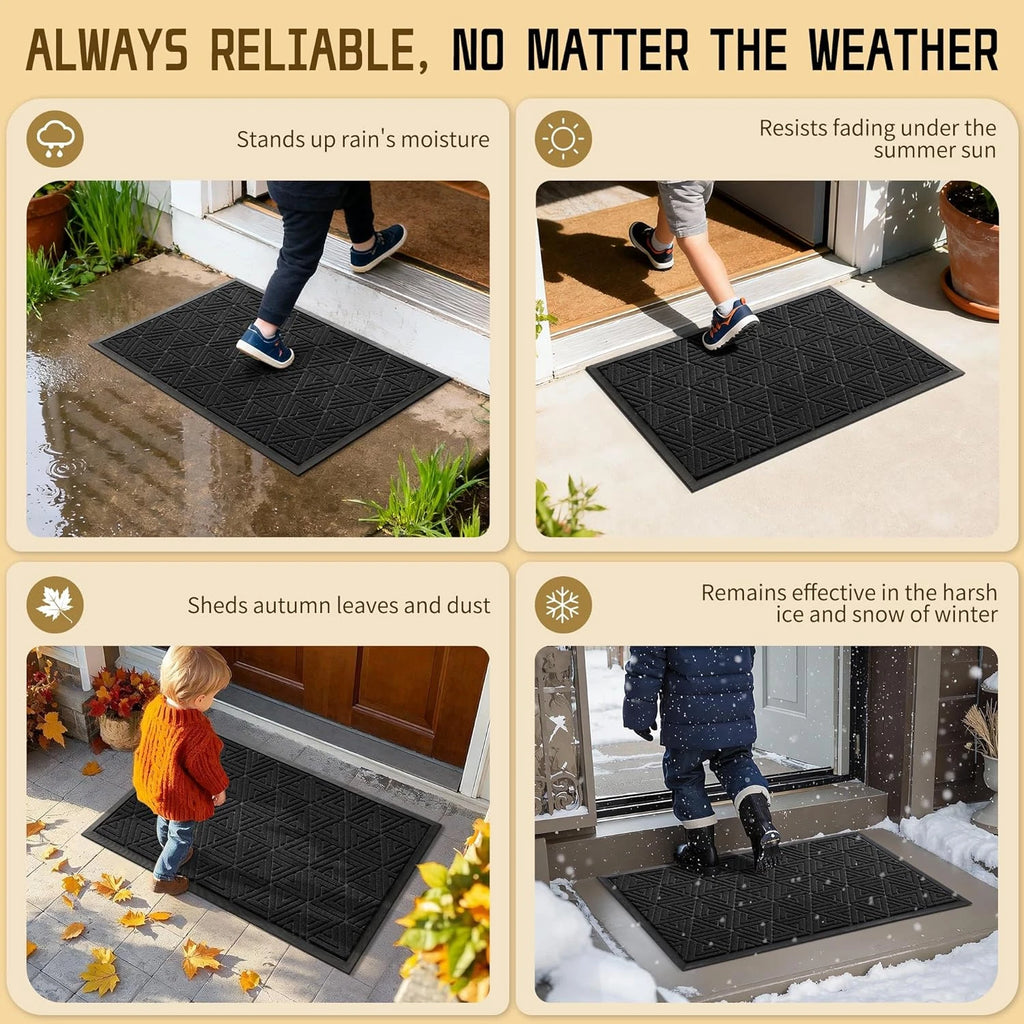 Outdoor Door Mat 29.5" x 17" Black Non-Slip Waterproof Entrance Rug