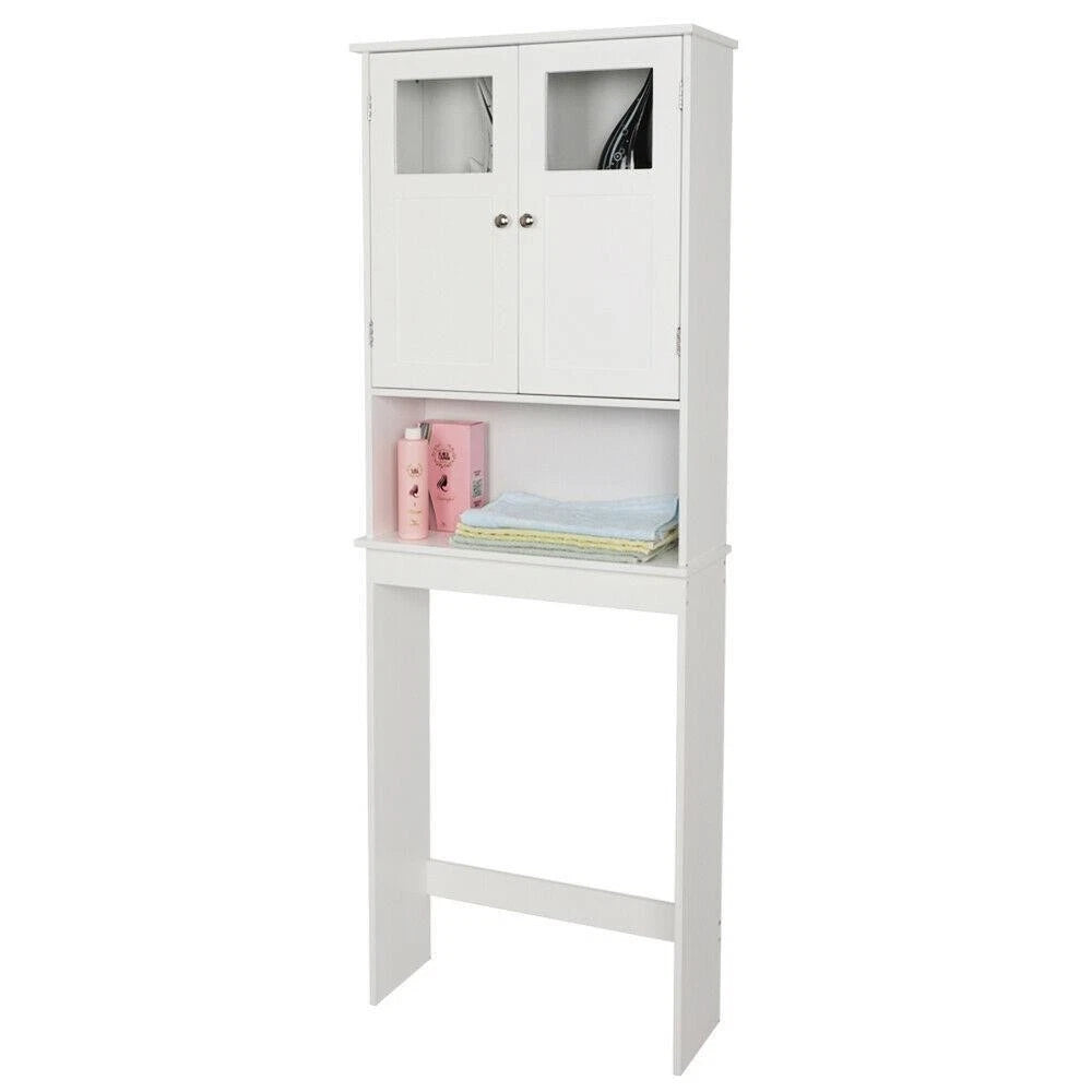 Modern White Freestanding Bathroom Storage Cabinet – Tall Double-Door MDF Organizer with Adjustable Shelves