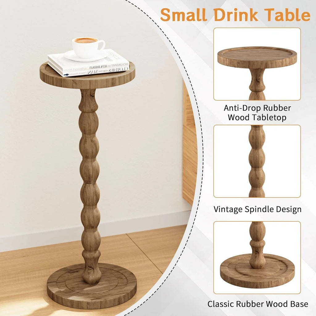 Small Round Wooden Side Table – Mid-Century End Table