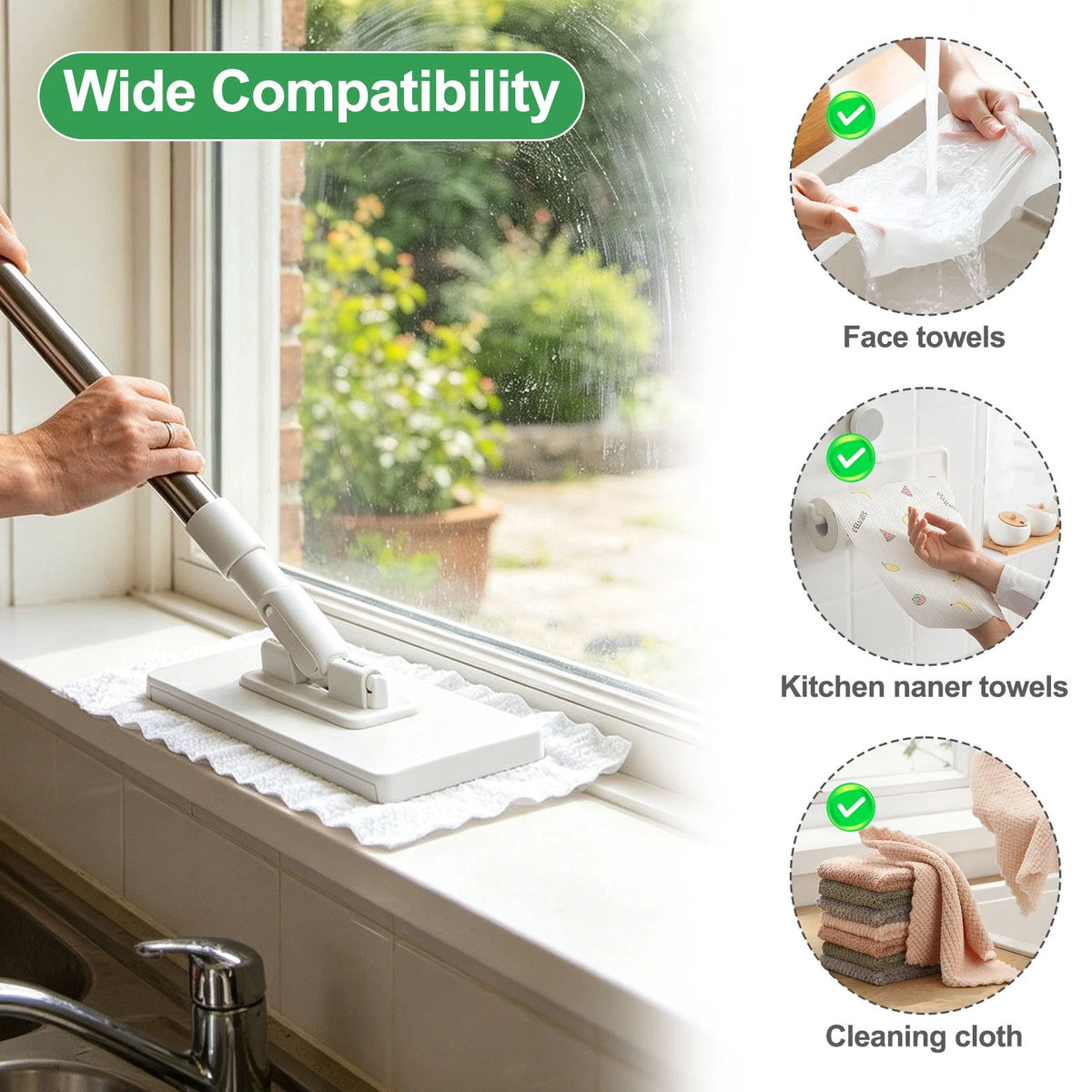 Zero Touch Mini Mop Snap Grip 100cm Adjustable Handle 4 Cloths