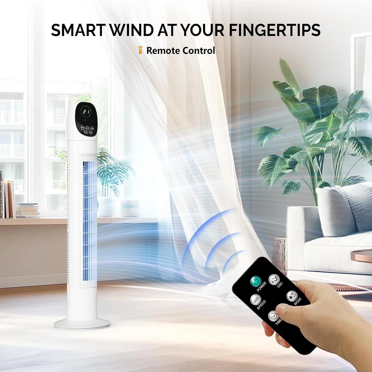 34" Tower Fan Oscillating Bladeless Remote Control Timer Quiet Standing Fan