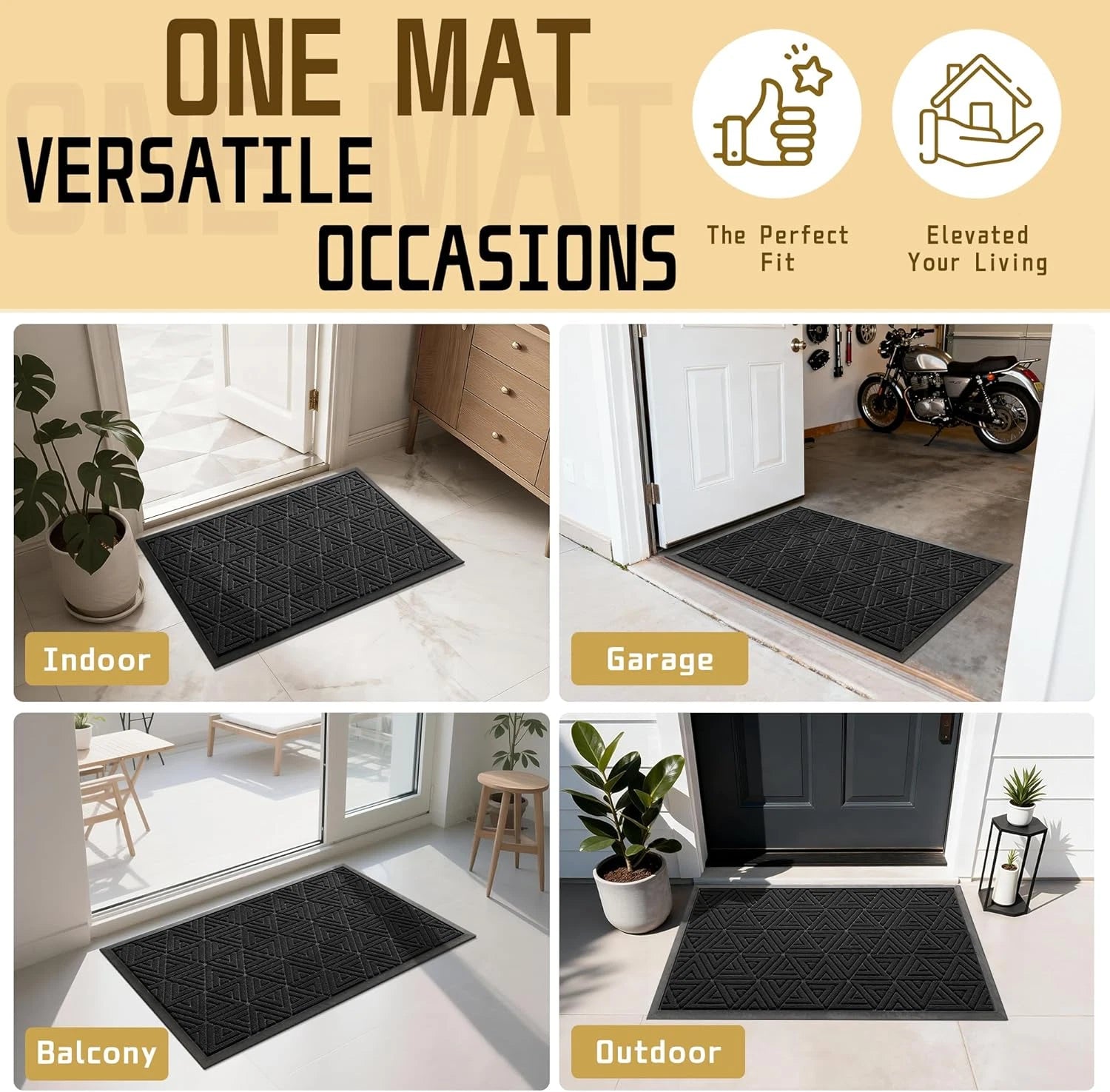 Outdoor Door Mat 29.5" x 17" Black Non-Slip Waterproof Entrance Rug