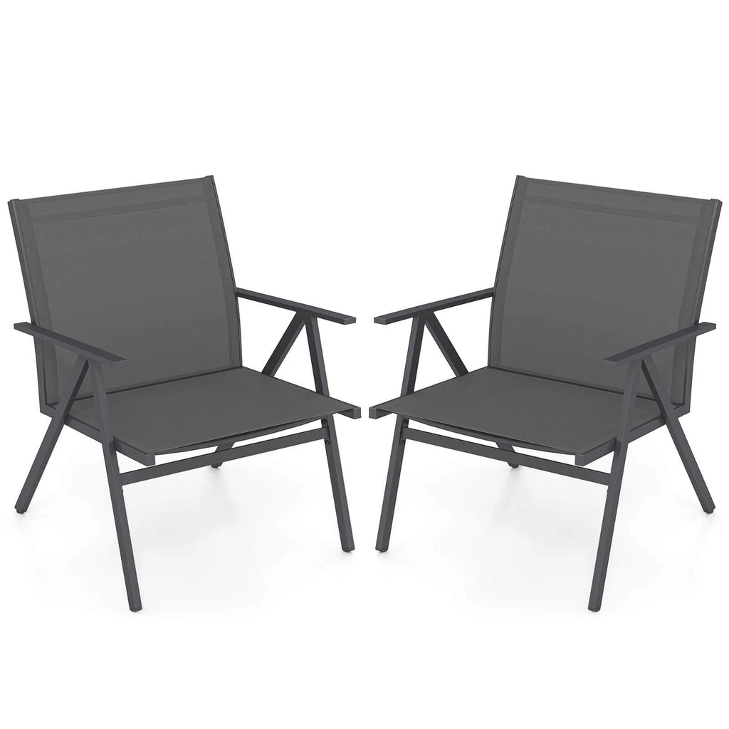 Metal Patio Chairs Set of 2 – Breathable Mesh, Reclined Backrest, Gray