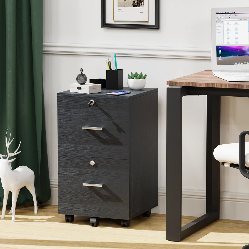 Mobile Lateral File Cabinet 2-Drawer Wood Home Office Craft Room
