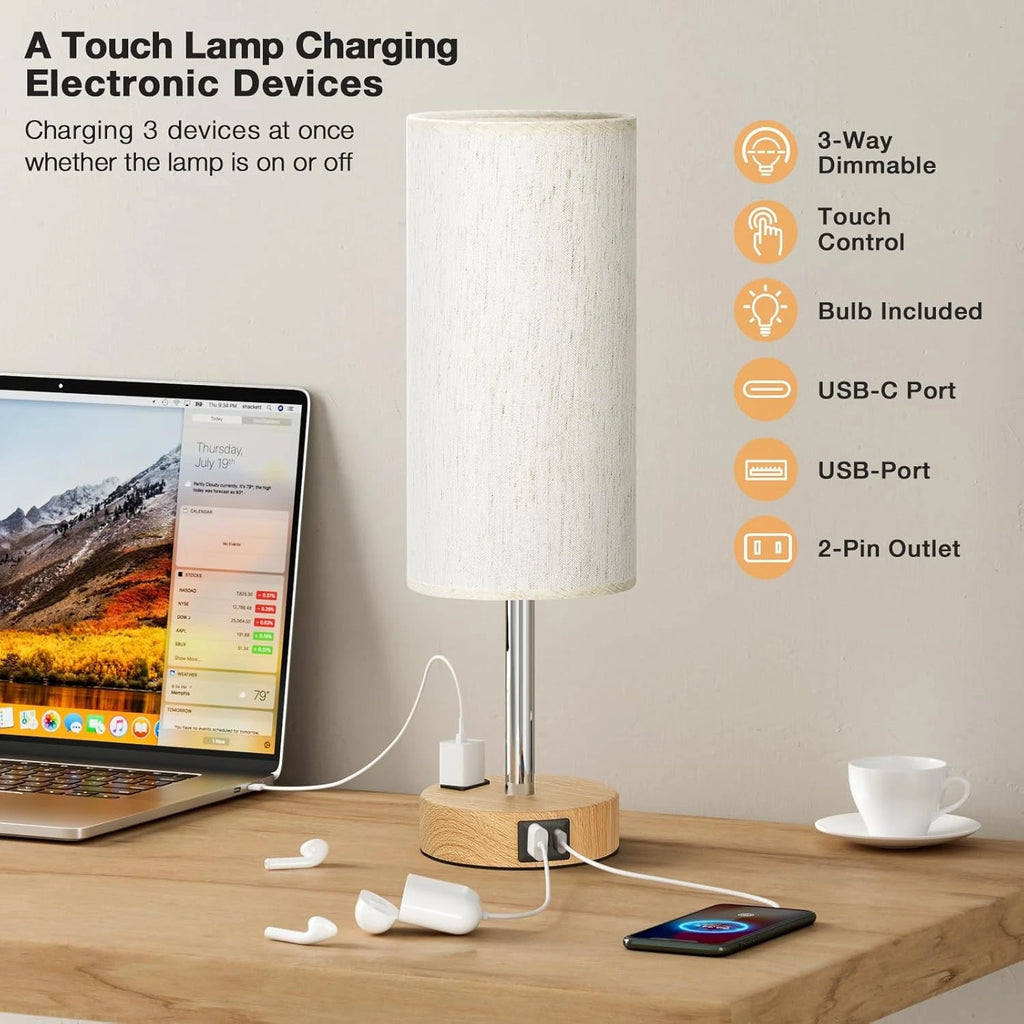Touch Control Bedside Lamp with USB Charging Station – Modern LED Table Lamp