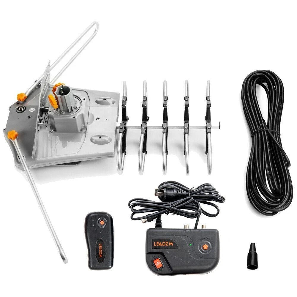 Long-Range Outdoor TV Antenna – 990 Miles, Motorized 360° Rotation, 36dB Amplifier, 4K/1080P HD, VHF/UHF/FM