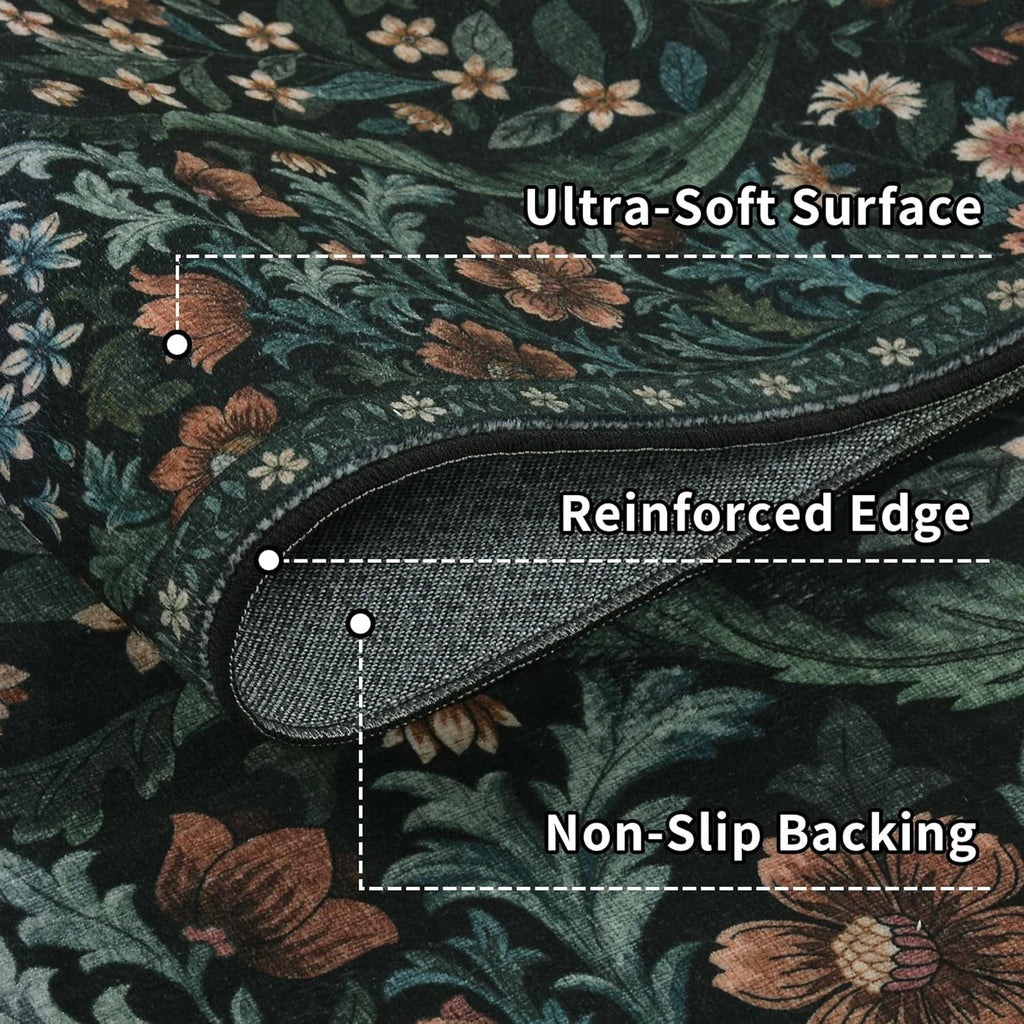 Botanical Floral Area Rug 5x7 – Soft Machine Washable Non-Slip Rug for Living Room, Bedroom, Dining & Kids Room