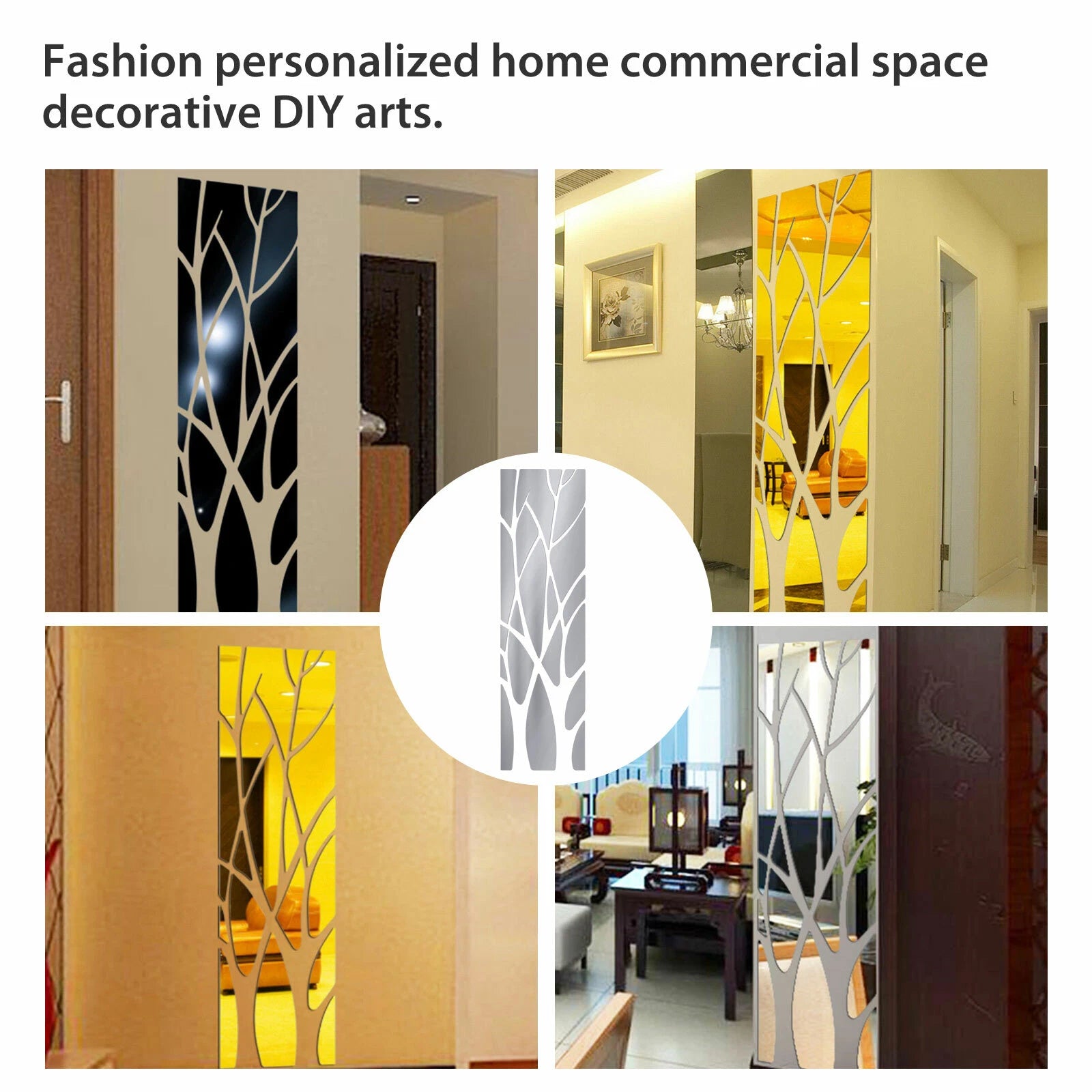 Modern Mirrored Tree Wall Sticker Silver Acrylic DIY Decor
