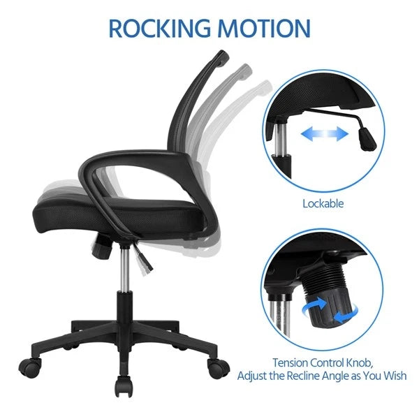 Black Rolling Office Chair – Swivel Mesh Task Chair with Lumbar Support for Desk, Computer & Study Room