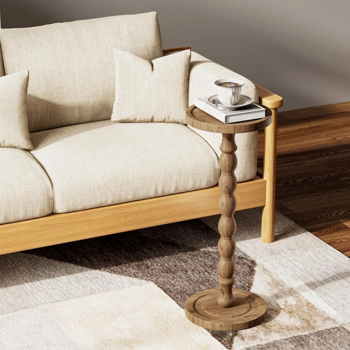 Small Round Wooden Side Table – Mid-Century End Table
