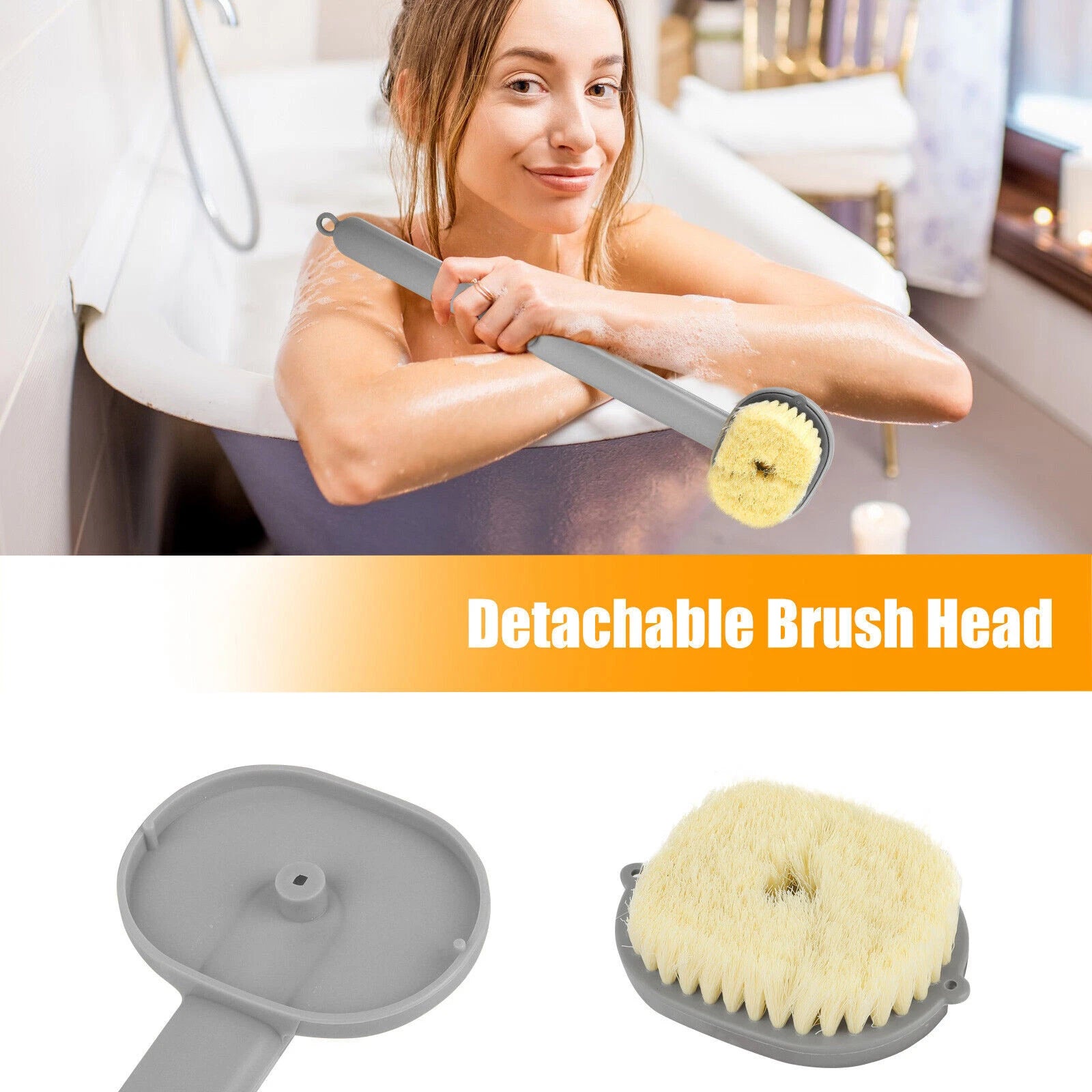Back Scrubber Long Handle Bath Brush Liquid Soap Dispenser Body Exfoliator