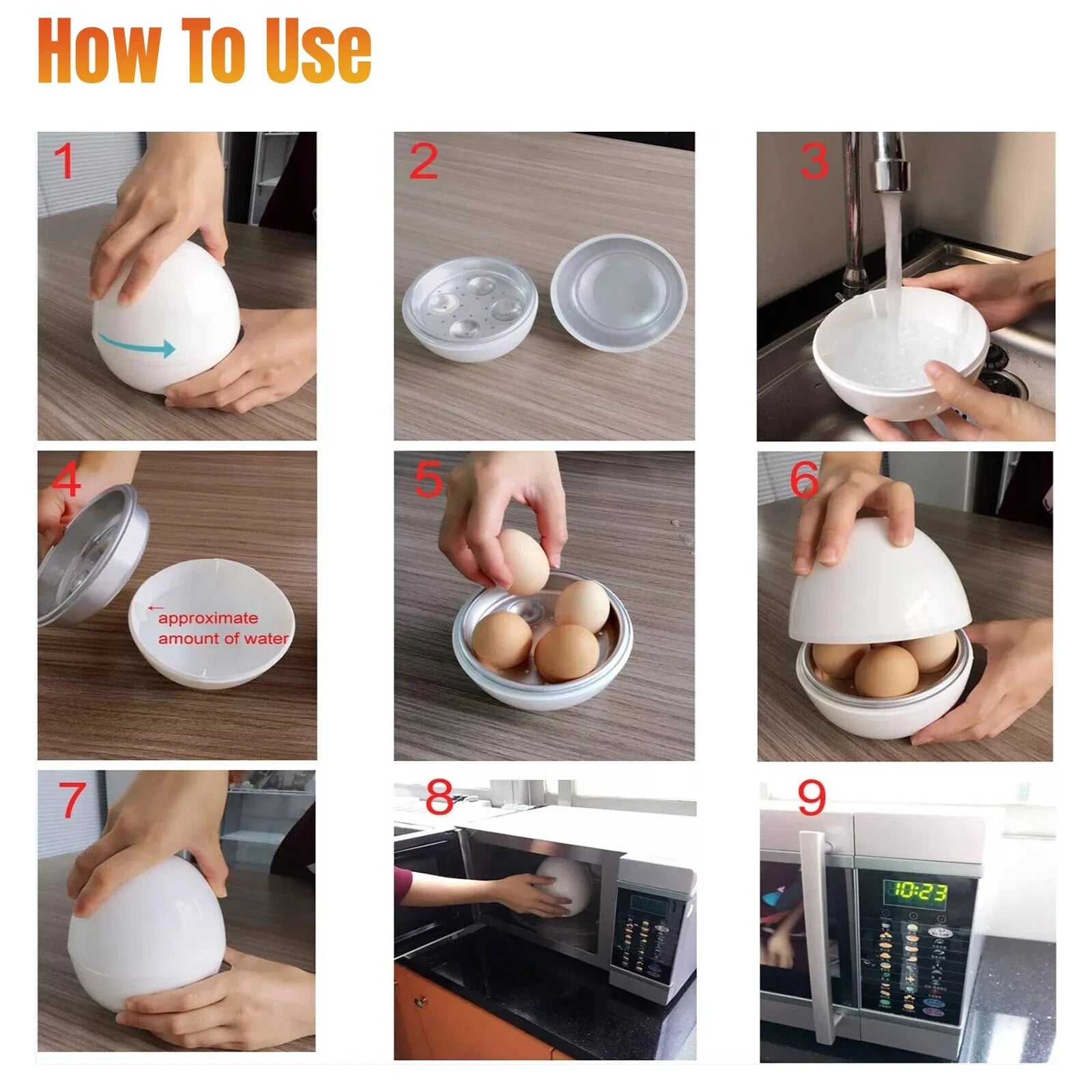 Egg Boiler Microwave Cooker Steamer for 4 Eggs Hard Soft Boiled No Pierce