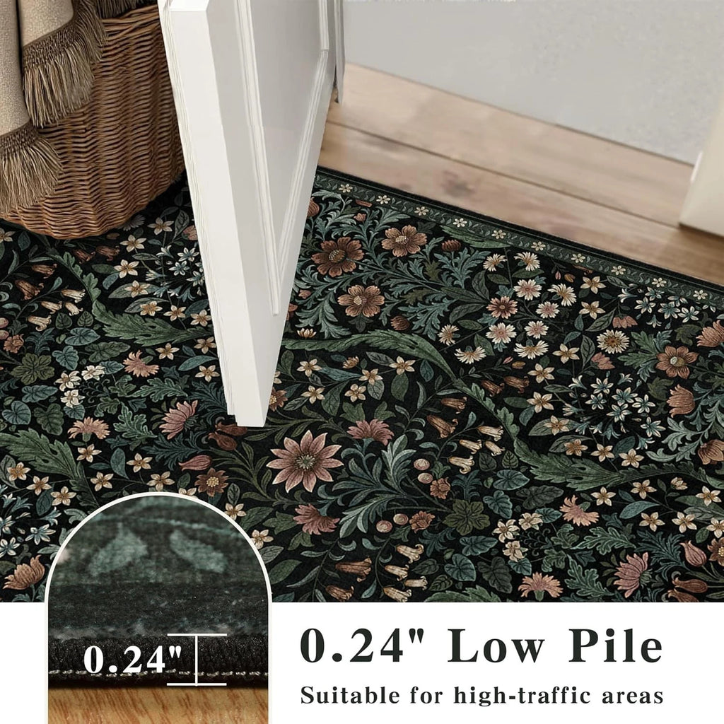 Botanical Floral Area Rug 5x7 – Soft Machine Washable Non-Slip Rug for Living Room, Bedroom, Dining & Kids Room