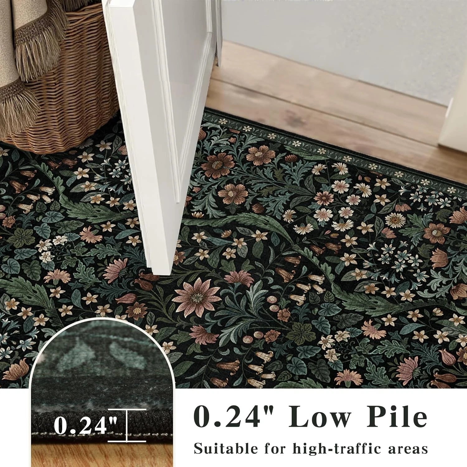 Botanical Floral Area Rug 5x7 – Soft Machine Washable Non-Slip Rug for Living Room, Bedroom, Dining & Kids Room