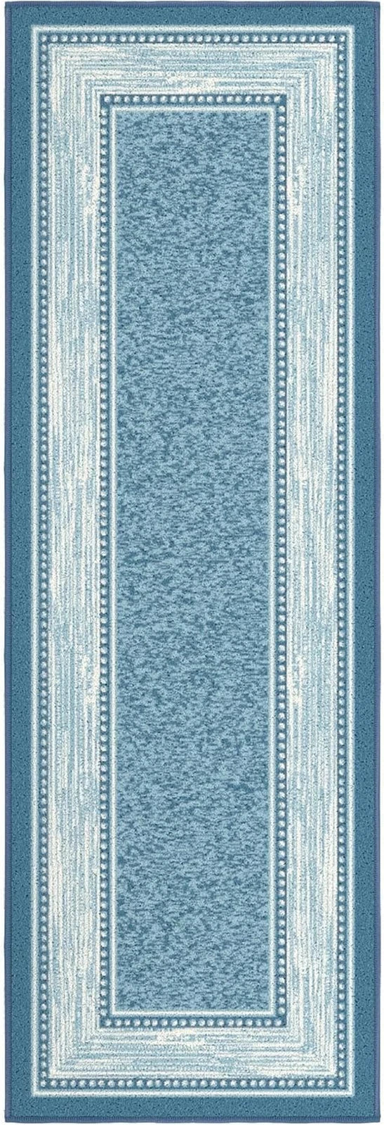 Kitchen Runner Rug 20" x 59" Non-Slip Border Blue Nylon Low Pile Hallway Runner