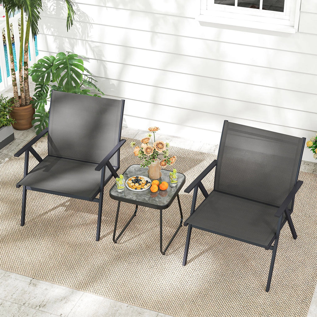 Metal Patio Chairs Set of 2 – Breathable Mesh, Reclined Backrest, Gray