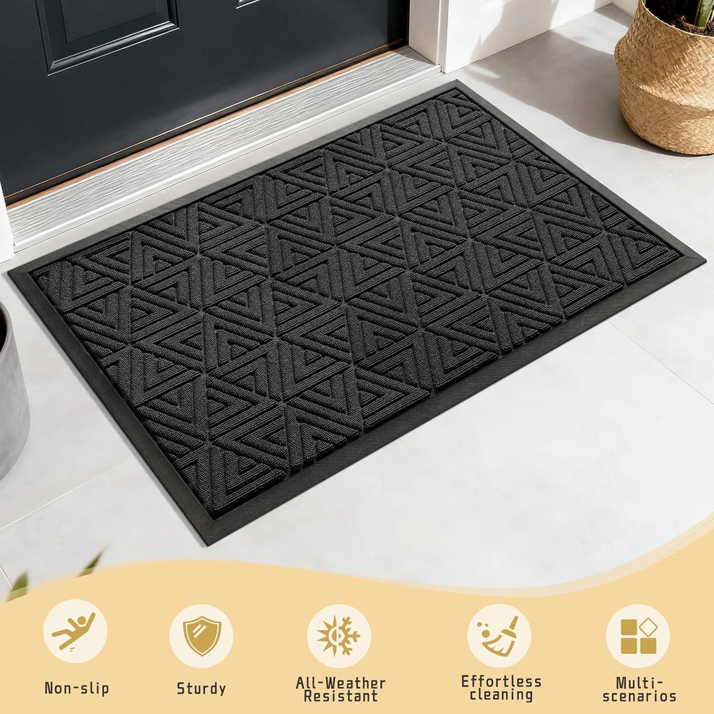 Outdoor Door Mat 29.5" x 17" Black Non-Slip Waterproof Entrance Rug