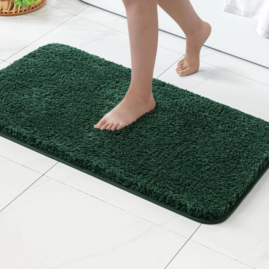 2 Piece Bathroom Rug Set 16" x 24" Soft Microfiber Bath Mats, Non-Slip, Ultra Absorbent, Quick Dry, Washable Bathroom Floor Mats, Dark Green