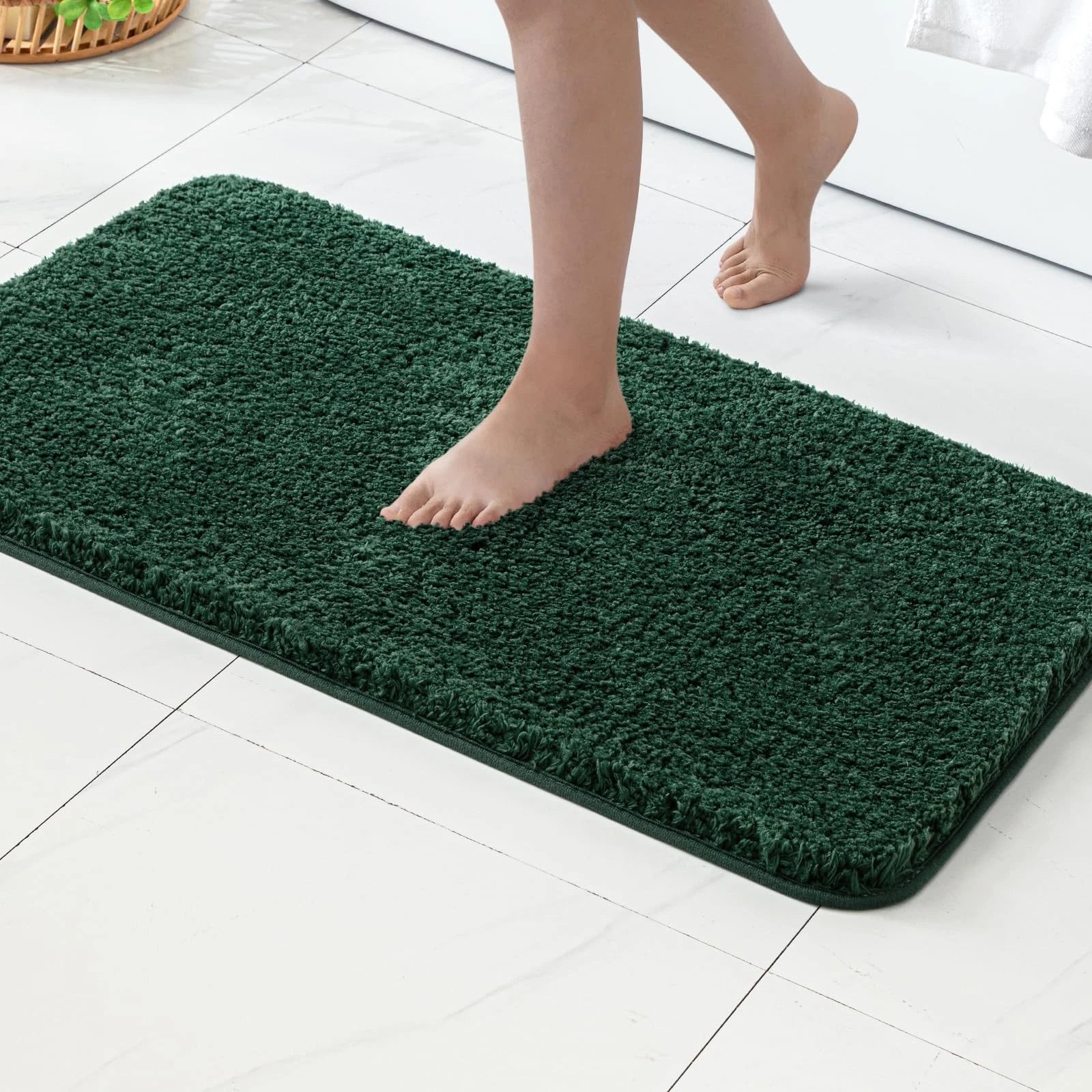 2 Piece Bathroom Rug Set 16" x 24" Soft Microfiber Bath Mats, Non-Slip, Ultra Absorbent, Quick Dry, Washable Bathroom Floor Mats, Dark Green