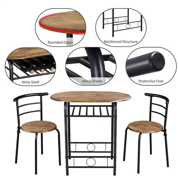 3-Piece Oval Dining Table Set w/ 2 Chairs, Storage Shelf, Small Space Kitchen