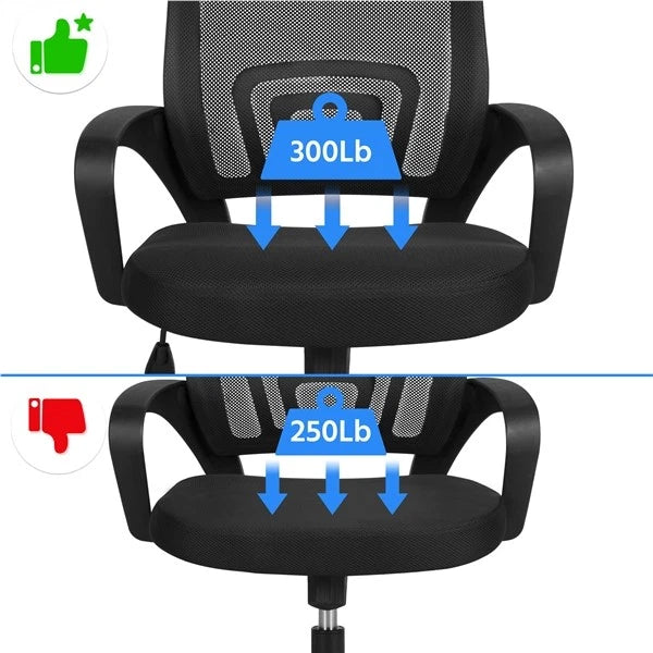 Black Rolling Office Chair – Swivel Mesh Task Chair with Lumbar Support for Desk, Computer & Study Room