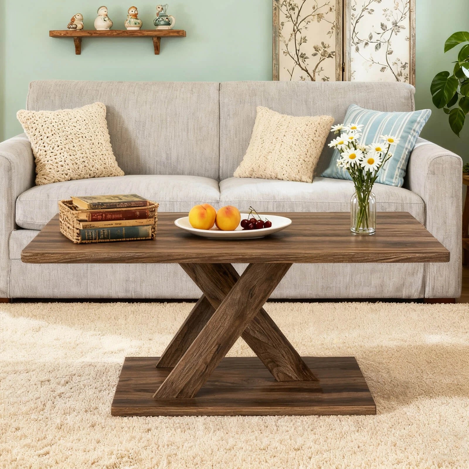 37.5" Modern Coffee Table – Rustic Wood, Stable Base
