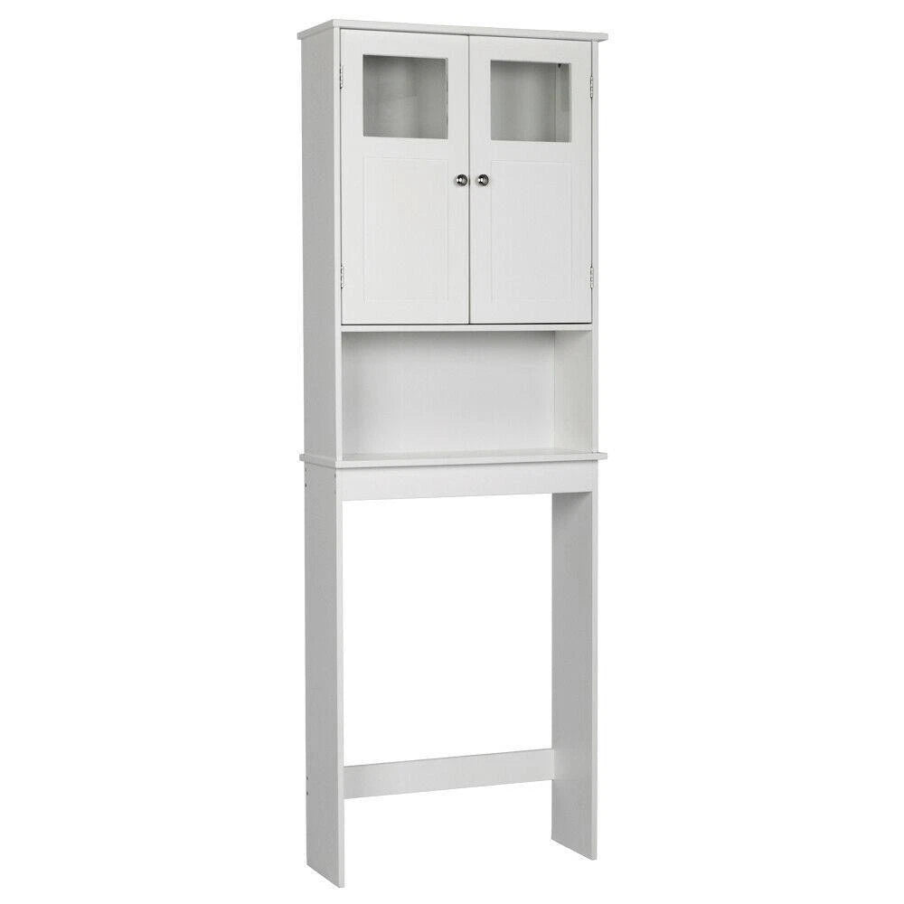 Modern White Freestanding Bathroom Storage Cabinet – Tall Double-Door MDF Organizer with Adjustable Shelves