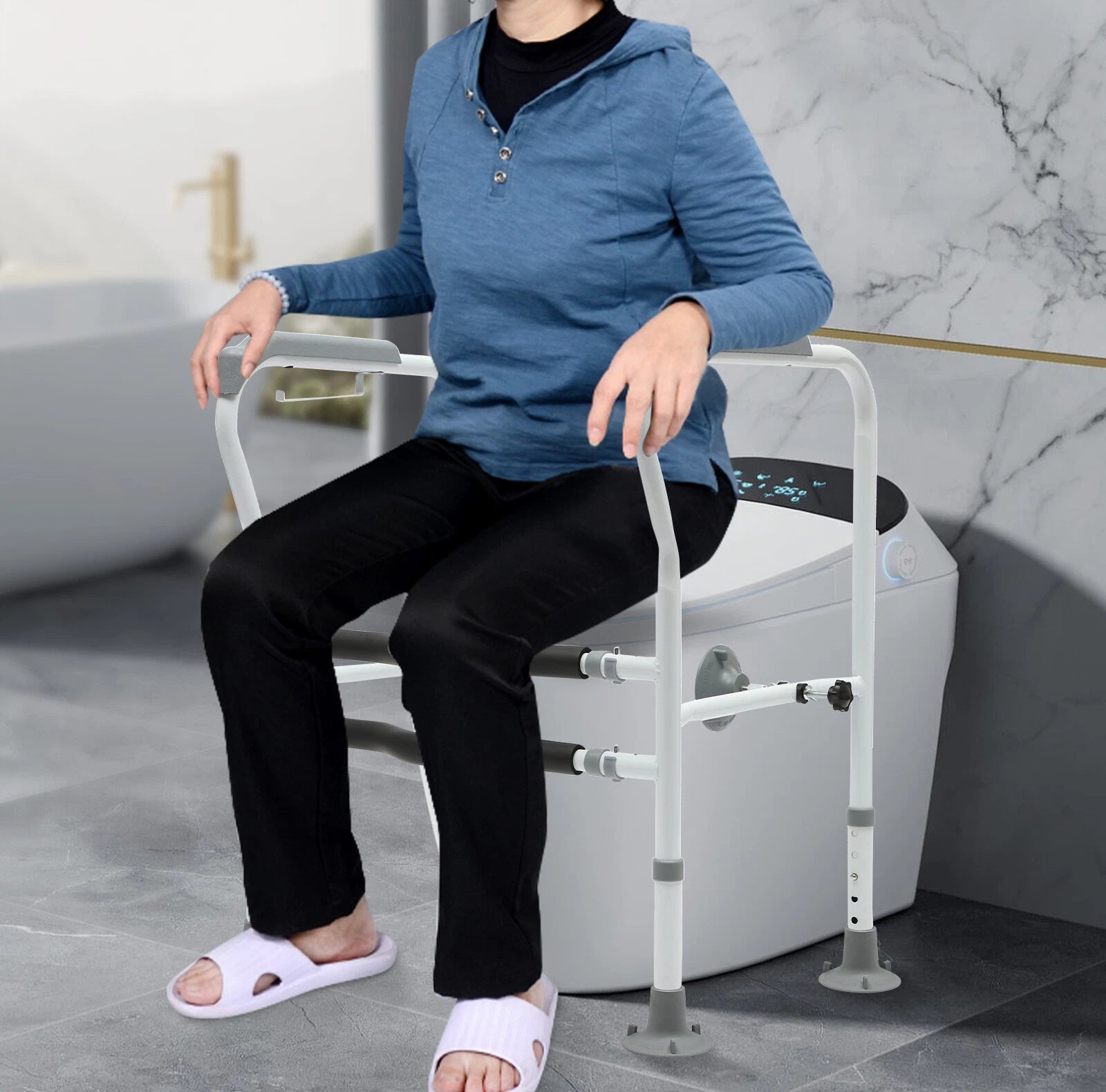 Toilet Safety Rail Frame Adjustable Grab Bar 330lbs Handicap Elderly Support