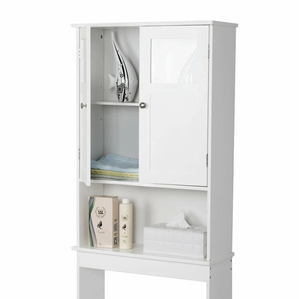 Modern White Freestanding Bathroom Storage Cabinet – Tall Double-Door MDF Organizer with Adjustable Shelves