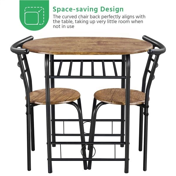 3-Piece Oval Dining Table Set w/ 2 Chairs, Storage Shelf, Small Space Kitchen
