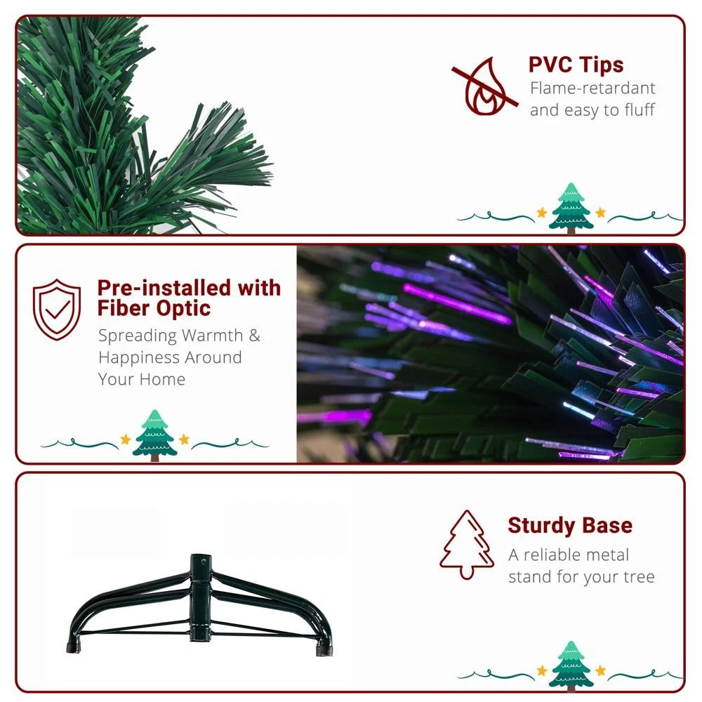 6FT Pre-Lit Artificial Christmas Tree – Fiber Optic Color-Changing LED Lights, 230 Branches