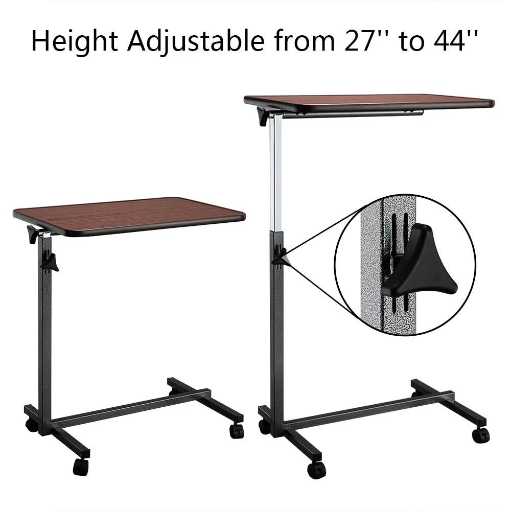 Adjustable Height Mobile Laptop Stand – Rolling Over-Bed Table with Tilting Top & Wheels, 27"-44