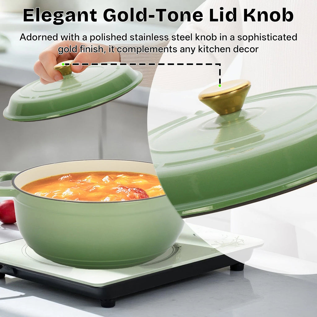 5QT Green Enameled Cast Iron Dutch Oven with Lid – Oven-Safe Round Pot for Bread, Stews & Braising
