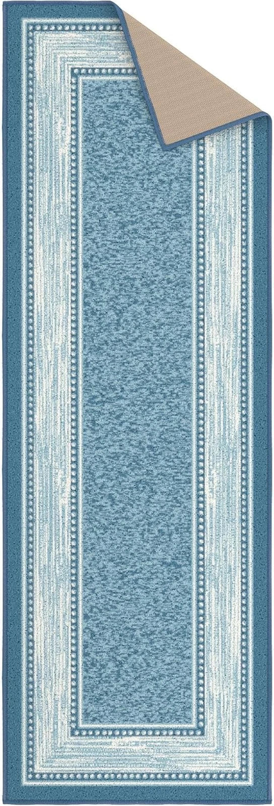Kitchen Runner Rug 20" x 59" Non-Slip Border Blue Nylon Low Pile Hallway Runner