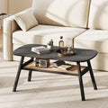 39.5" Farmhouse Coffee Table with Storage Shelf – Rattan & Wood