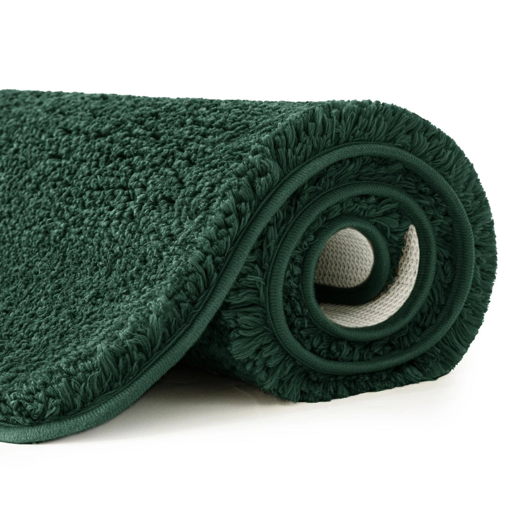 2 Piece Bathroom Rug Set 16" x 24" Soft Microfiber Bath Mats, Non-Slip, Ultra Absorbent, Quick Dry, Washable Bathroom Floor Mats, Dark Green