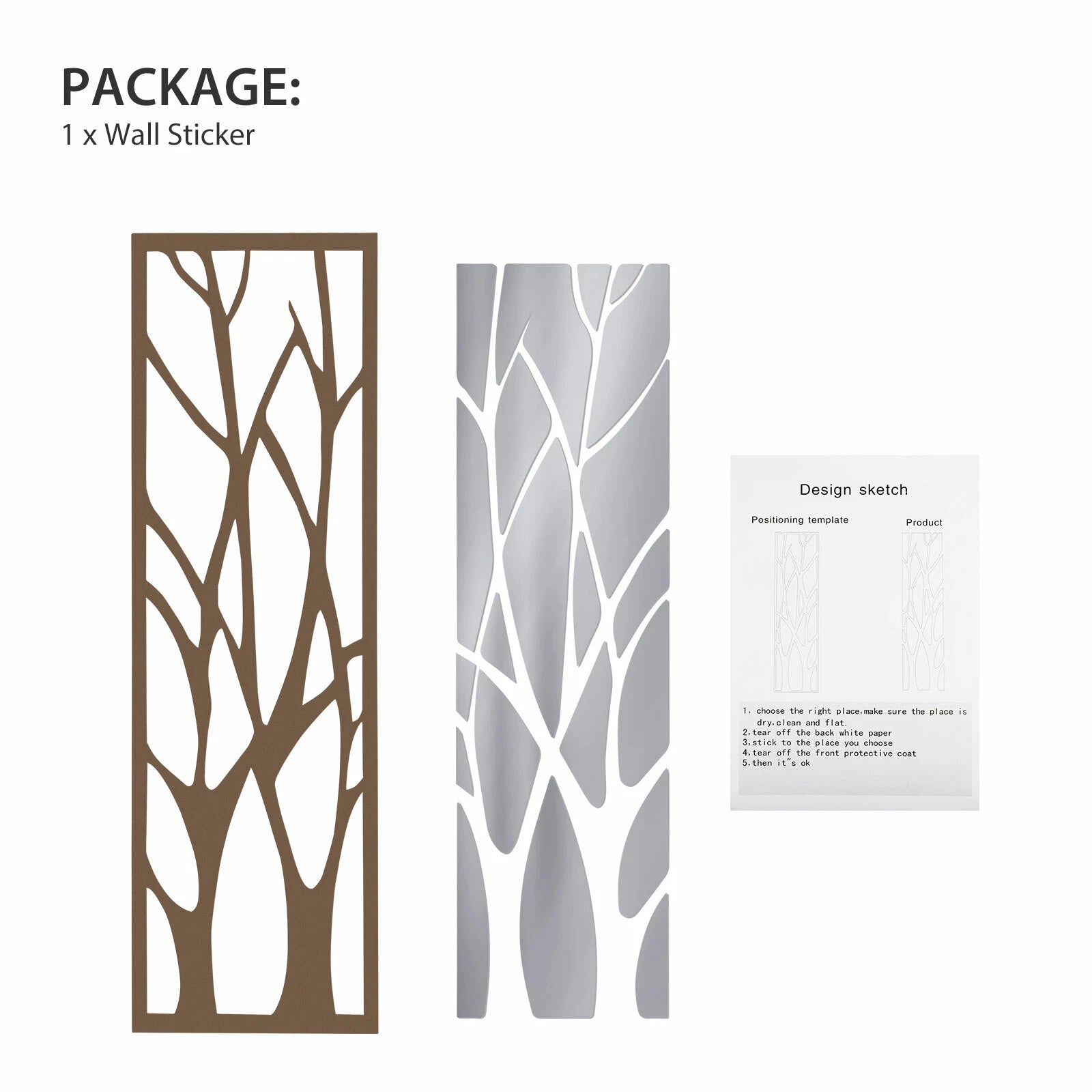 Modern Mirrored Tree Wall Sticker Silver Acrylic DIY Decor