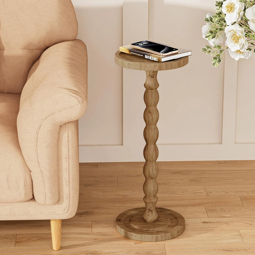Small Round Wooden Side Table – Mid-Century End Table