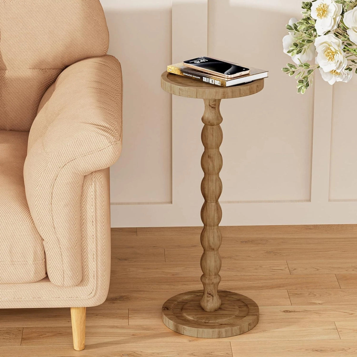 Small Round Wooden Side Table – Mid-Century End Table