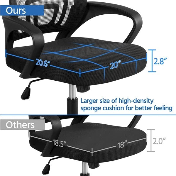Black Rolling Office Chair – Swivel Mesh Task Chair with Lumbar Support for Desk, Computer & Study Room