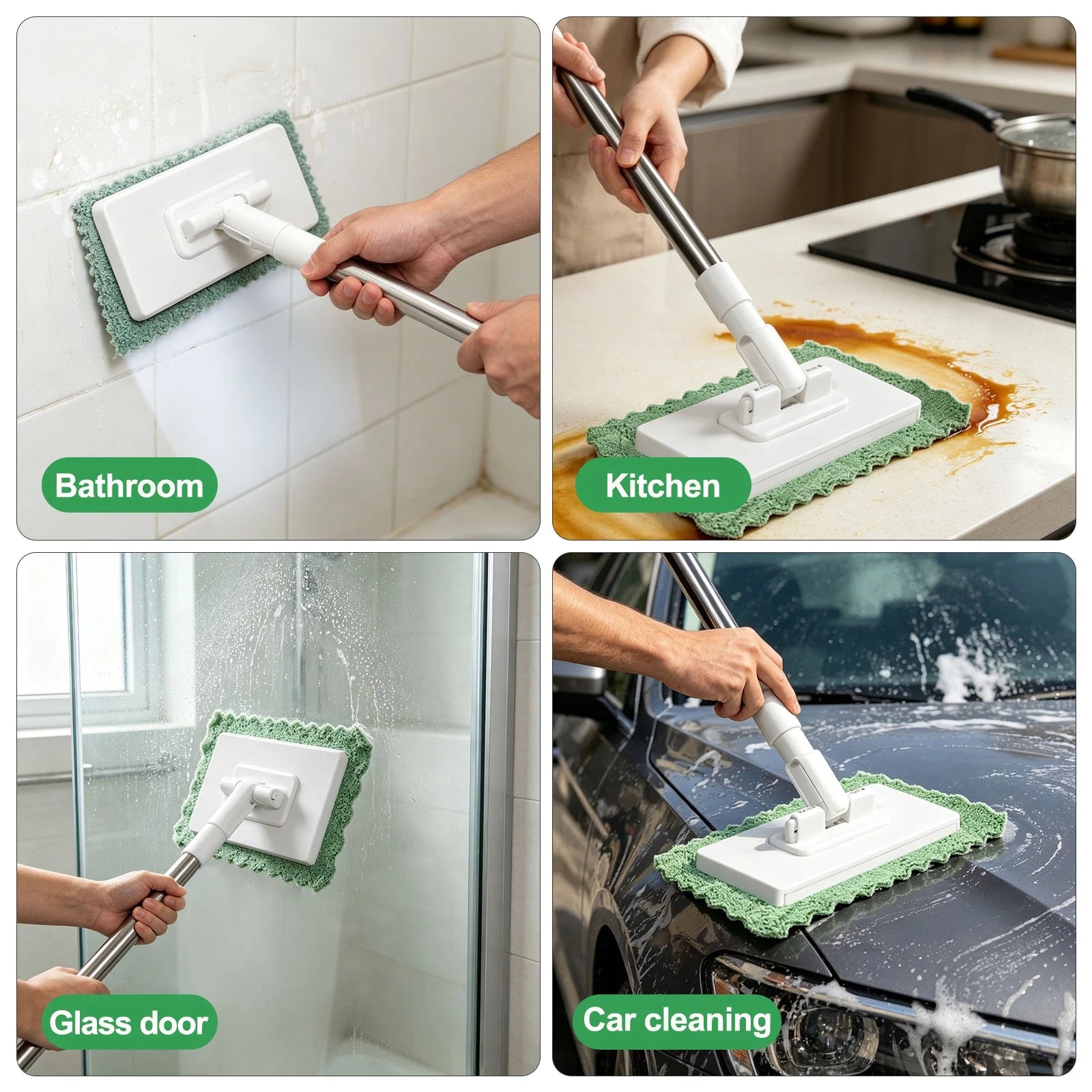Zero Touch Mini Mop Snap Grip 100cm Adjustable Handle 4 Cloths