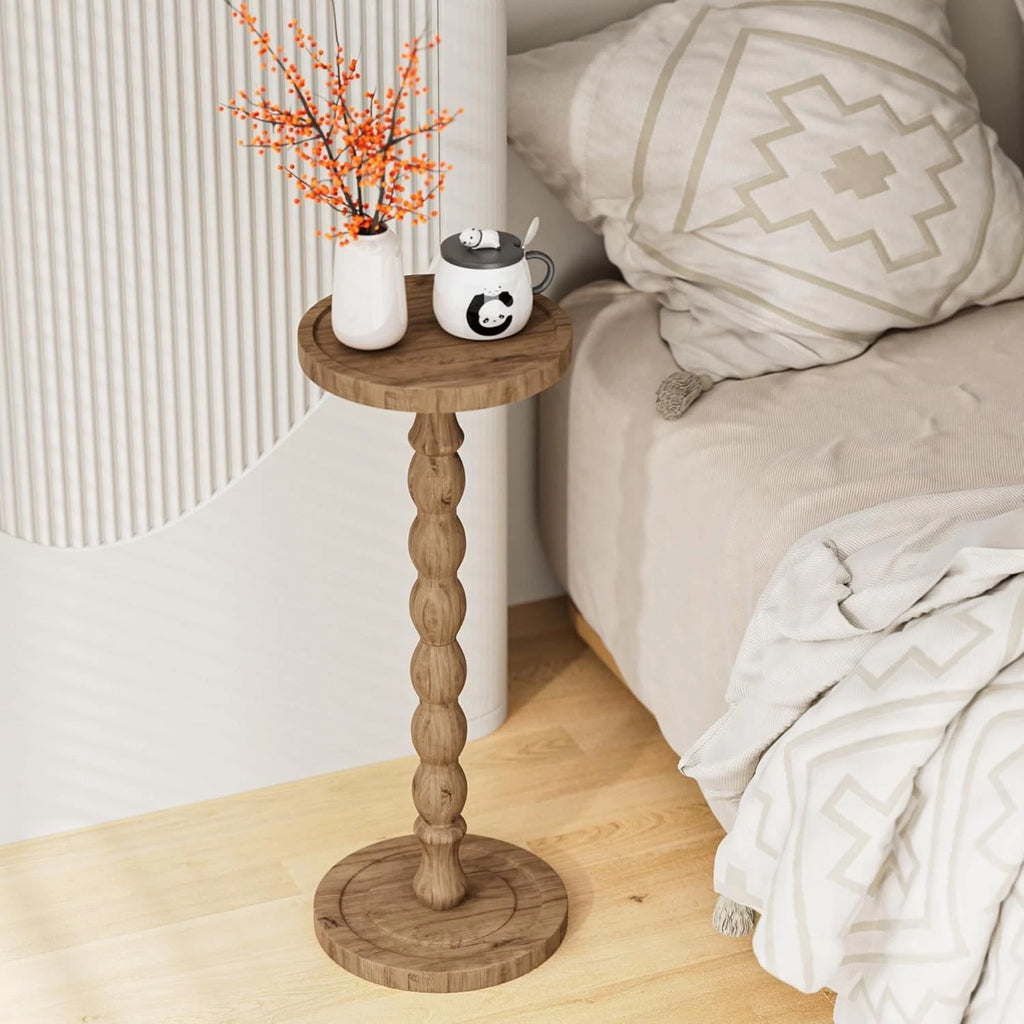 Small Round Wooden Side Table – Mid-Century End Table