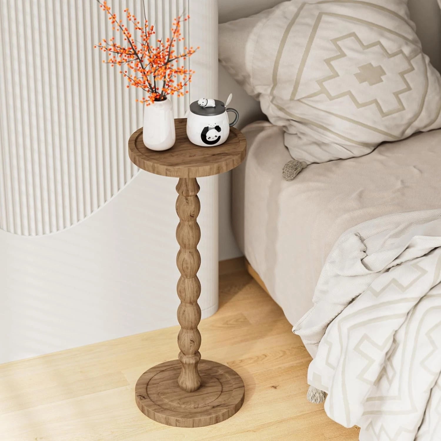 Small Round Wooden Side Table – Mid-Century End Table