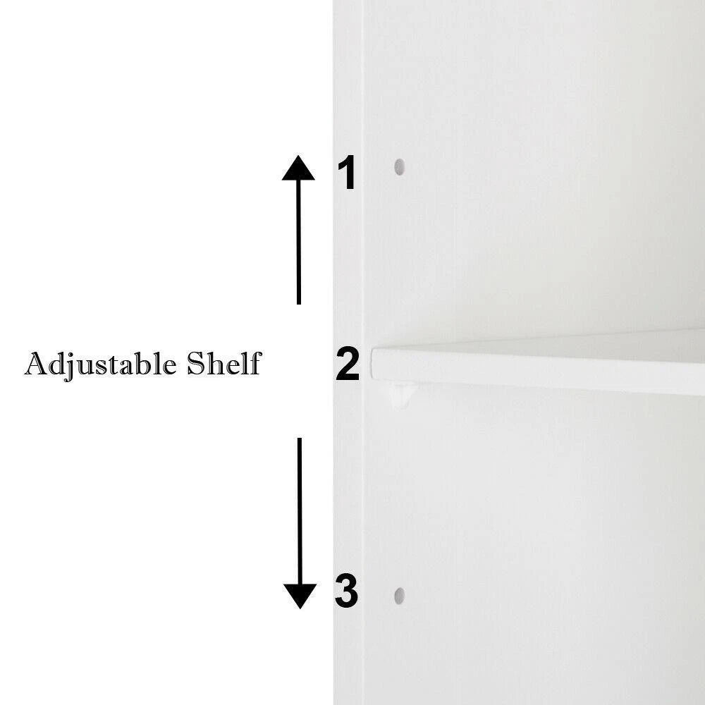 Modern White Freestanding Bathroom Storage Cabinet – Tall Double-Door MDF Organizer with Adjustable Shelves