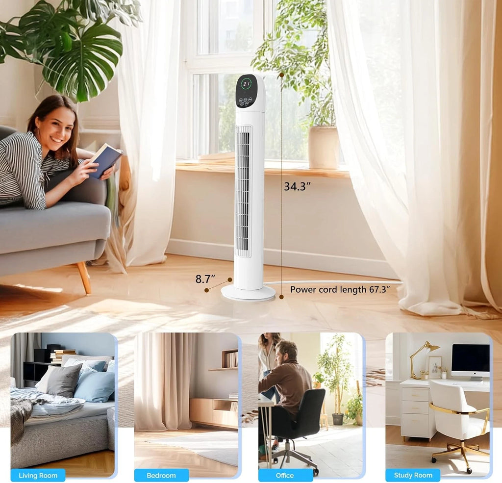34" Tower Fan Oscillating Bladeless Remote Control Timer Quiet Standing Fan