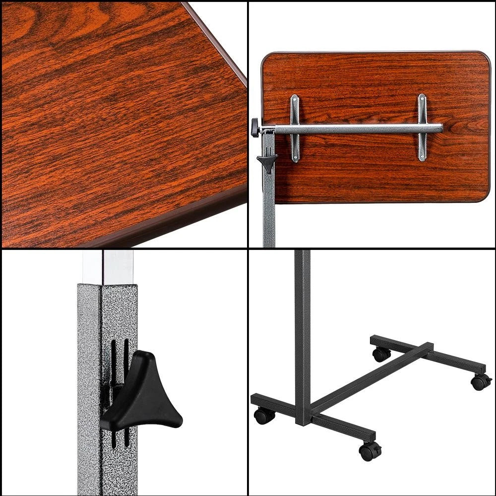 Adjustable Height Mobile Laptop Stand – Rolling Over-Bed Table with Tilting Top & Wheels, 27"-44
