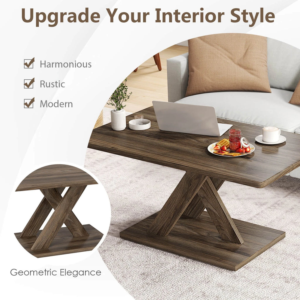 37.5" Modern Coffee Table – Rustic Wood, Stable Base