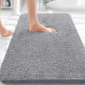 Chenille Bath Mat 30" x 20" Grey Non-Slip Absorbent Fluffy Bathroom Rug