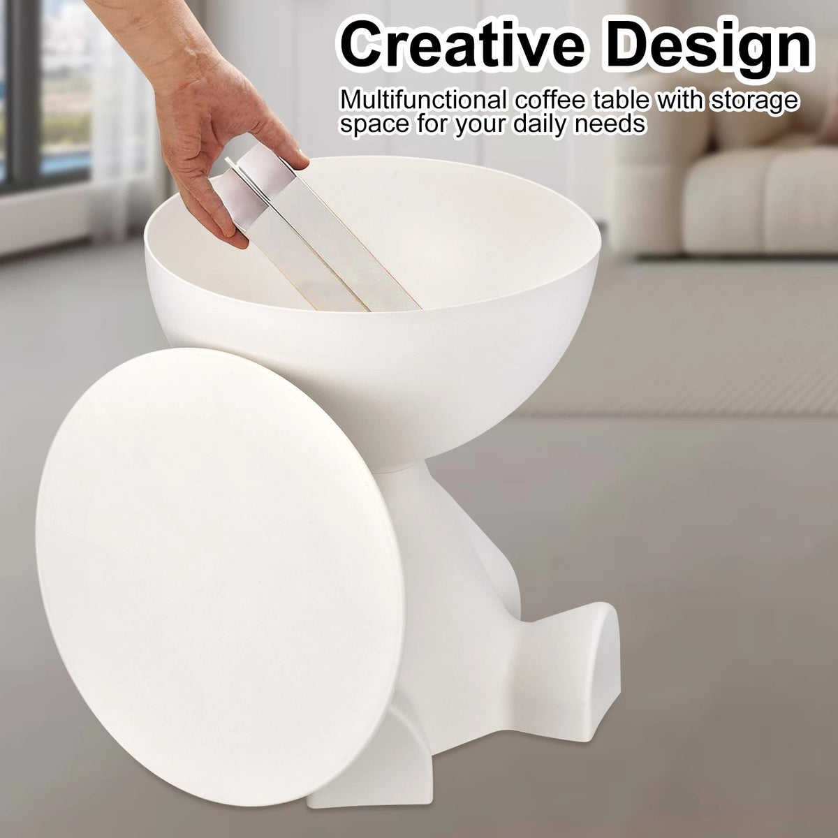 Round Side Table with Storage – Waterproof, Space-Saving End Table